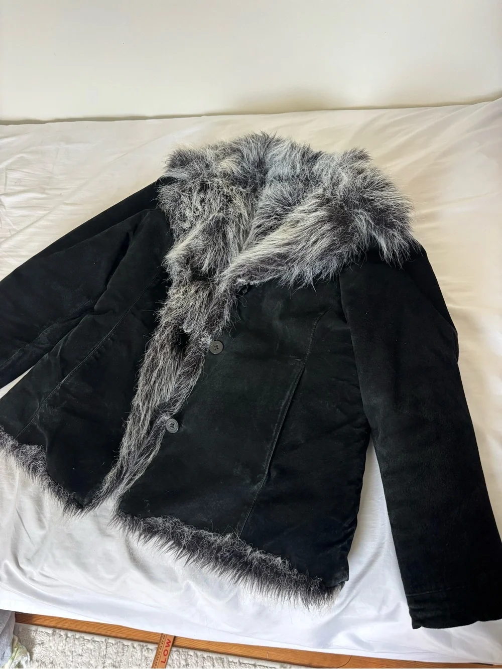Vintage Y2K 90s penny lane black suede leather faux fur jacket Size medium